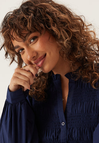 V-neck Cotton Smock Blouse