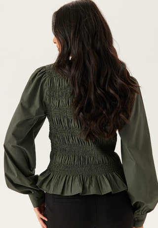 V-neck Cotton Smock Blouse