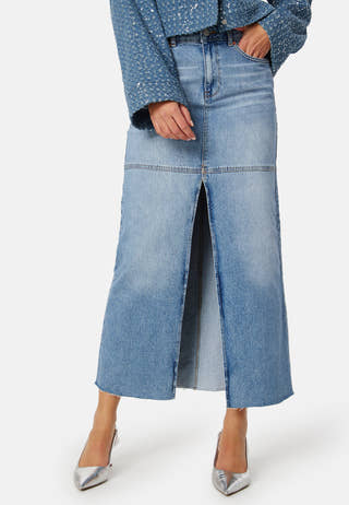 Denim Slit Midi Skirt