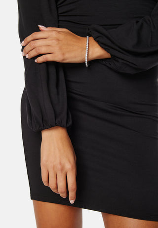 Square V-neck Puff Sleeve Short Dress