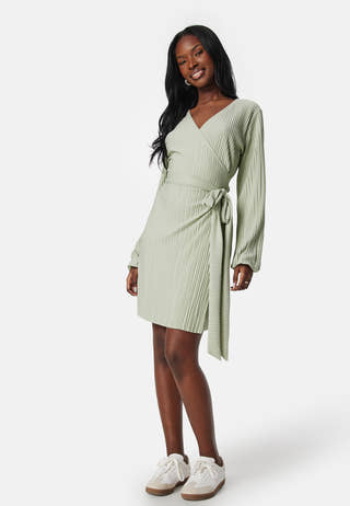 Pleated Wrap Short Dress