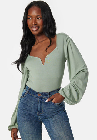 Square V-neck Long Sleeve Puff Top