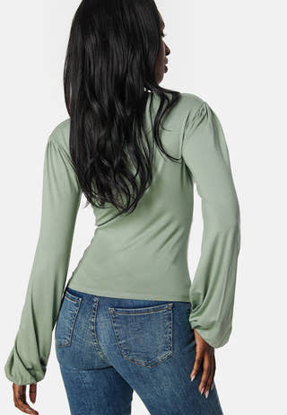 Square V-neck Long Sleeve Puff Top