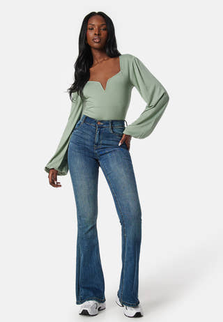 Square V-neck Long Sleeve Puff Top