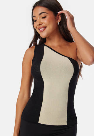 Striped One Shoulder Knitted Top