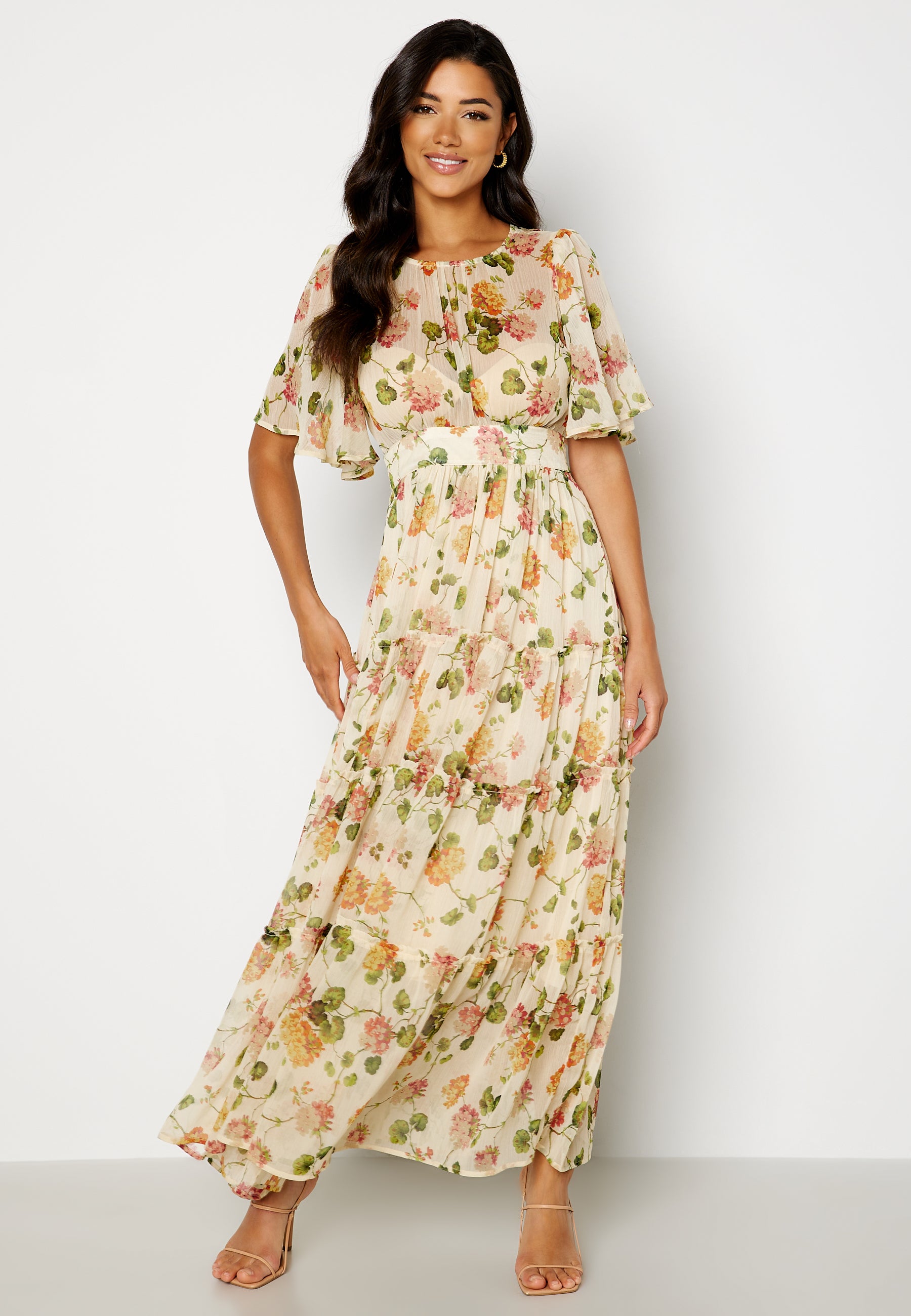 Bytimo – Chiffon Open Back Dress – Bridesmaid dresses – Yellow / Beige / Floral / Multi