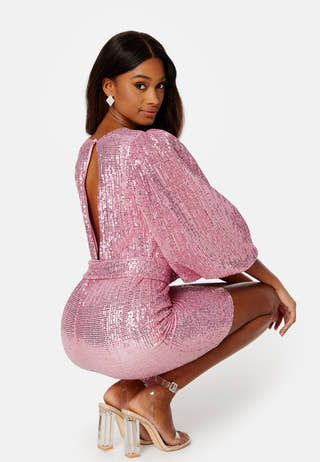 Sequins Puff Sleeve Mini Dress