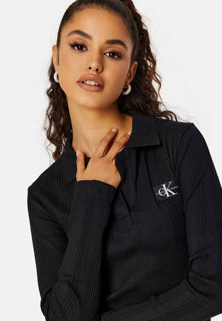 Badge Polo Collar Rib Dress
