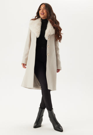 Fur Collar Wool Blend Coat