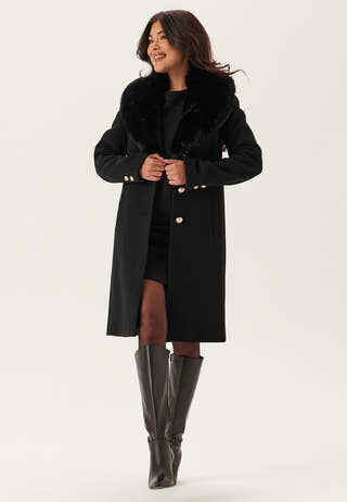 Fur Collar Wool Blend Coat