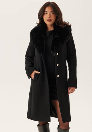 Fur Collar Wool Blend Coat