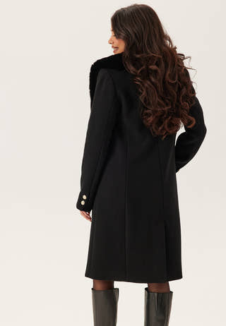 Fur Collar Wool Blend Coat
