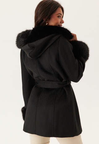 Hooded Wool Blend Coat