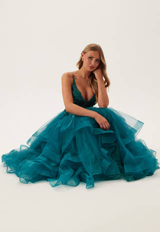 Tulle Frill Evening Dress with Lacing