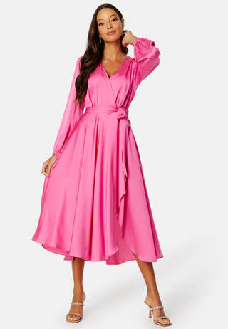 Marilyn Satin Wrap Midi Dress