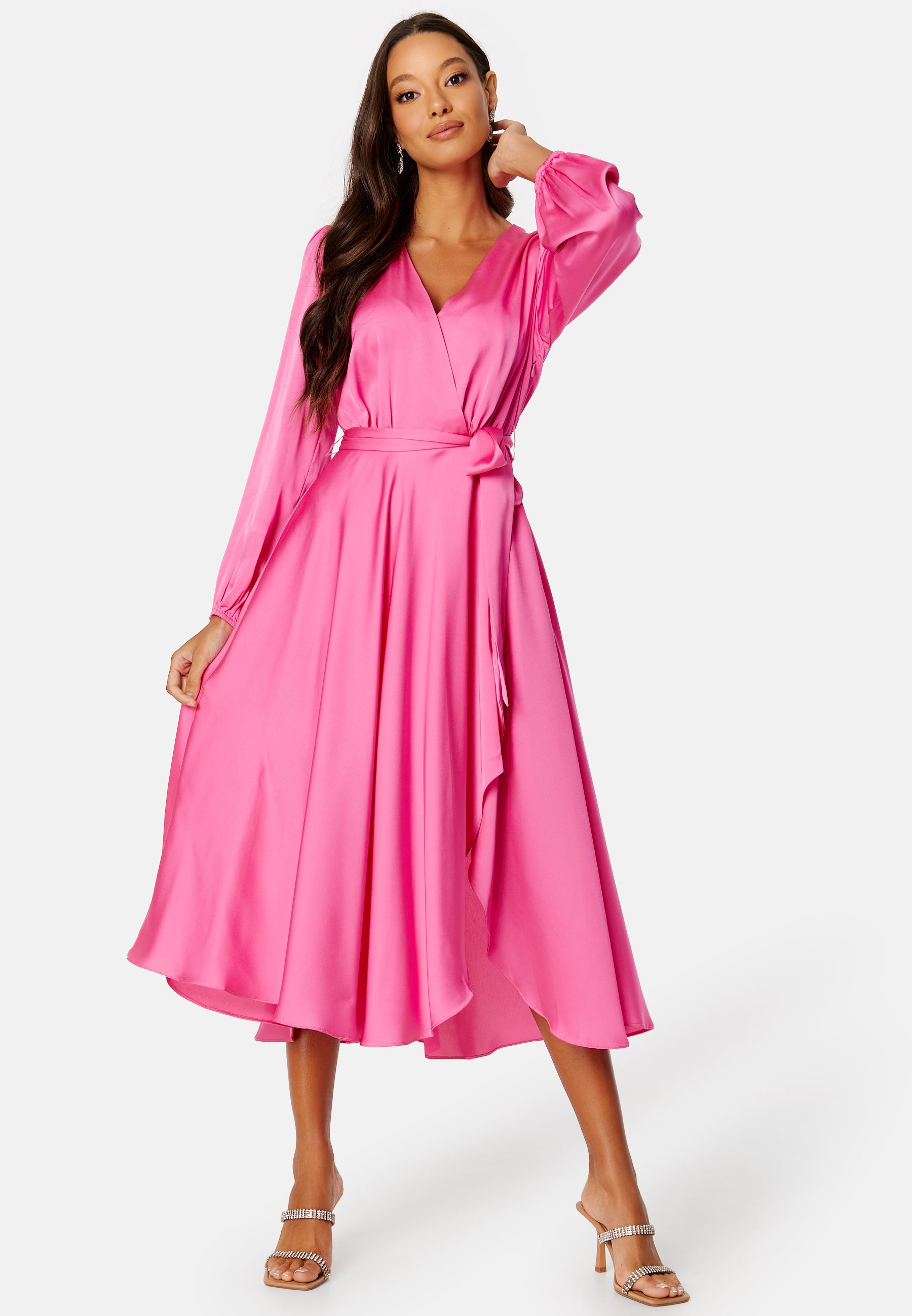 marilyn satin wrap midi dress Saloni Marilyn Silk Wrap Dress