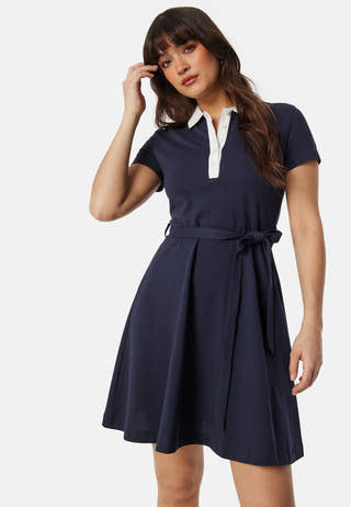 Contrast Collar Pique Dress