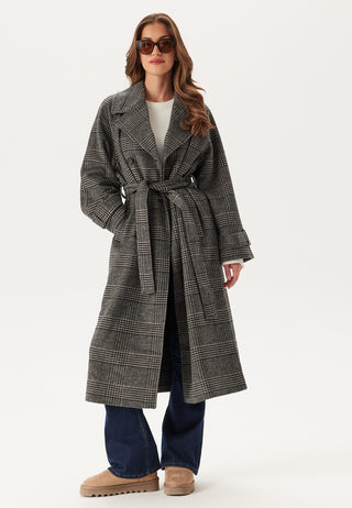 Large Checked Wool Trench Coat