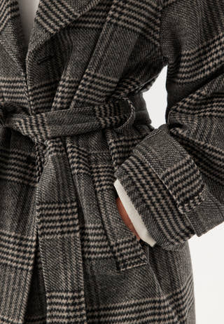 Large Checked Wool Trench Coat