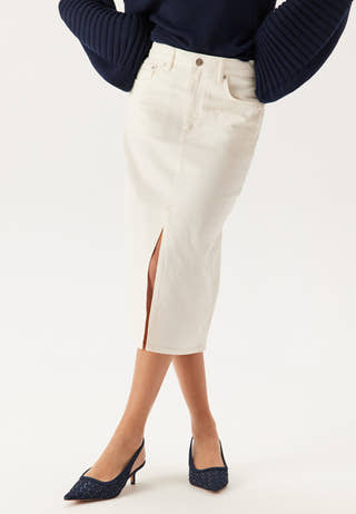 Midi White Denim Skirt