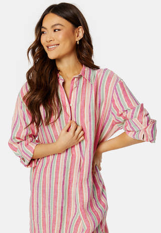 Multistrip Linen Shirt Dress