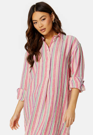 Multistrip Linen Shirt Dress