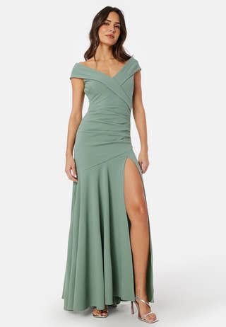 Bardot Pleat Maxi Split Dress