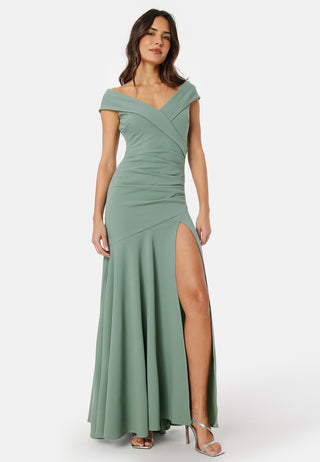 Bardot Pleat Maxi Split Dress