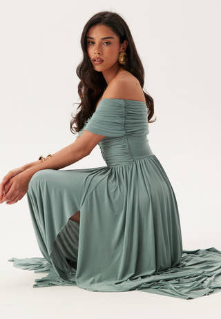 Bardot Rouched Maxi Split Dress