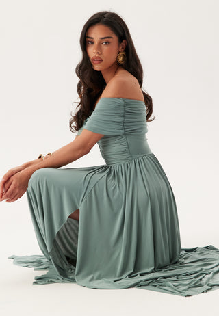 Bardot Rouched Maxi Split Dress