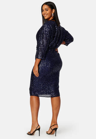 Sequin Cowl Neck Midi Dress