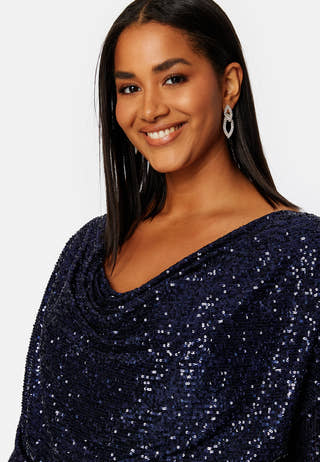 Sequin Cowl Neck Midi Dress