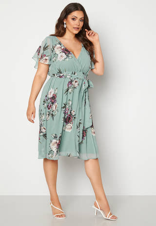 Floral Flutter Sleeve Midi Curve Dress