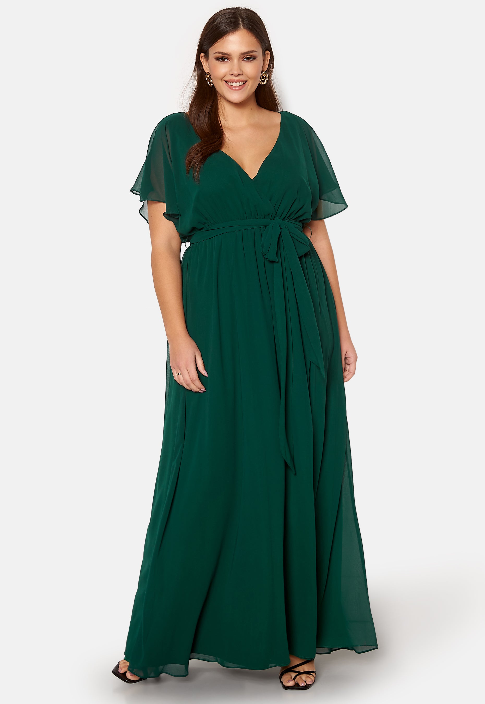Goddiva curve Flutter Sleeve Chiffon Maxi Curve Dress + SIZES Green Goddiva curve Flutter Sleeve Chiffon Maxi Curve Dress + SIZES Green