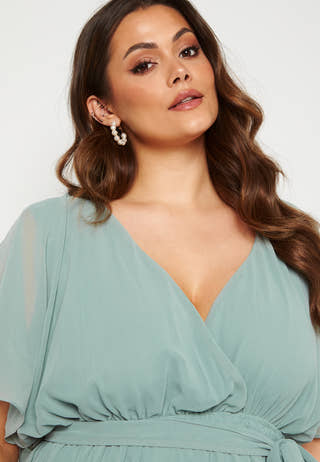 Flutter Sleeve Chiffon Midi Dress