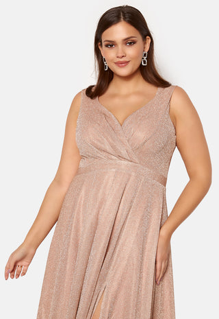 Glitter Wrap Front Maxi Curve Dress With Split