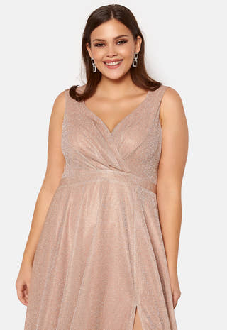 Glitter Wrap Front Maxi Curve Dress With Split