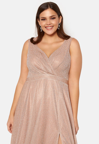 Glitter Wrap Front Maxi Curve Dress With Split