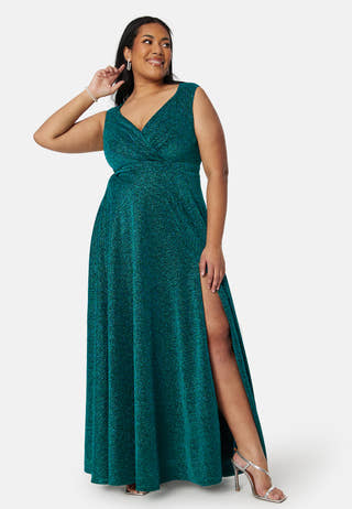 Glitter Wrap Front Maxi Curve Dress With Split
