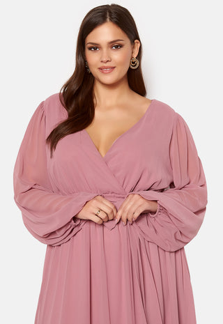 Long Sleeve Chiffon Maxi Curve Dress