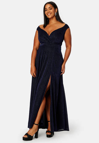 Glitter Wrap Front Maxi Curve Dress With Split