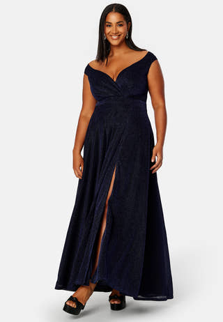 Glitter Wrap Front Maxi Curve Dress With Split