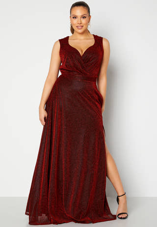 Glitter Wrap Front Maxi Curve Dress With Split