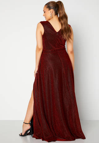 Glitter Wrap Front Maxi Curve Dress With Split