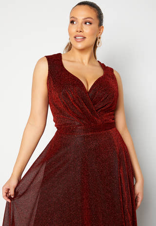 Glitter Wrap Front Maxi Curve Dress With Split