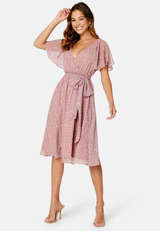 Ditsy Flutter Sleeve Midi Dress