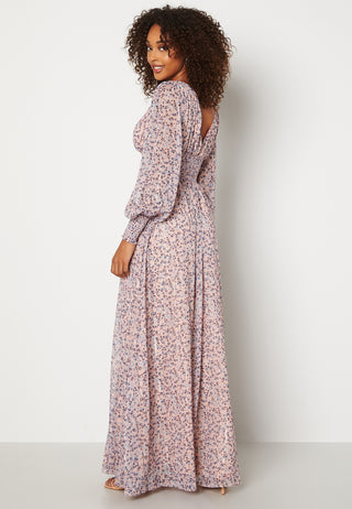 Ditsy Long Sleeve Shirred Maxi Dress