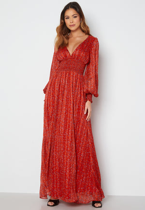 Ditsy Long Sleeve Shirred Maxi Dress