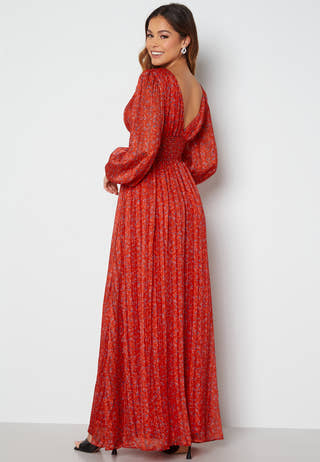 Ditsy Long Sleeve Shirred Maxi Dress
