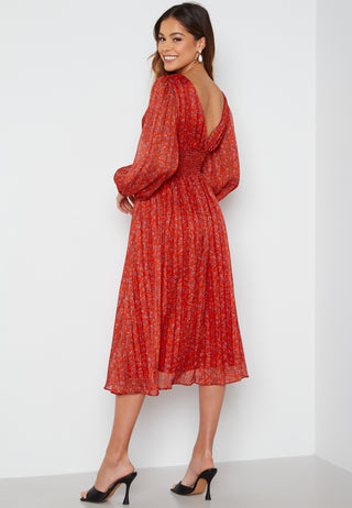 Ditsy Long Sleeve Shirred Midi Dress